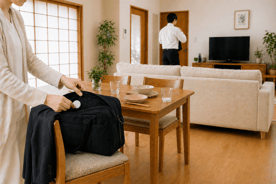 紛失防止タグを仕込もうとしている女性