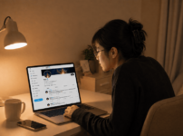 特定のSNSアカウントを熱心に見る女性