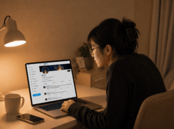 特定のSNSアカウントを熱心に見る女性