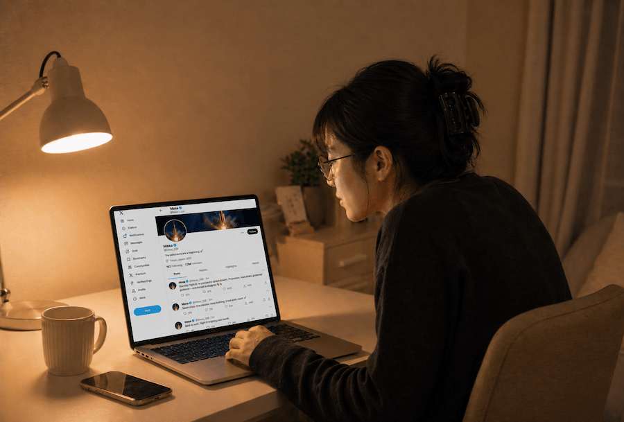 特定のSNSアカウントを熱心に見る女性