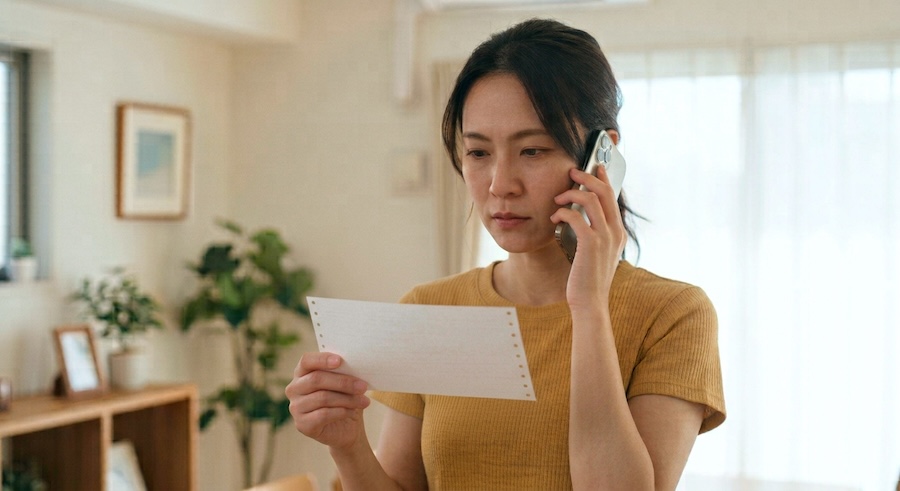 電話で問い合わせをしている女性