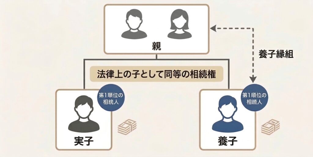 家系図_養子は実子と同じ第1順位の相続人になる_