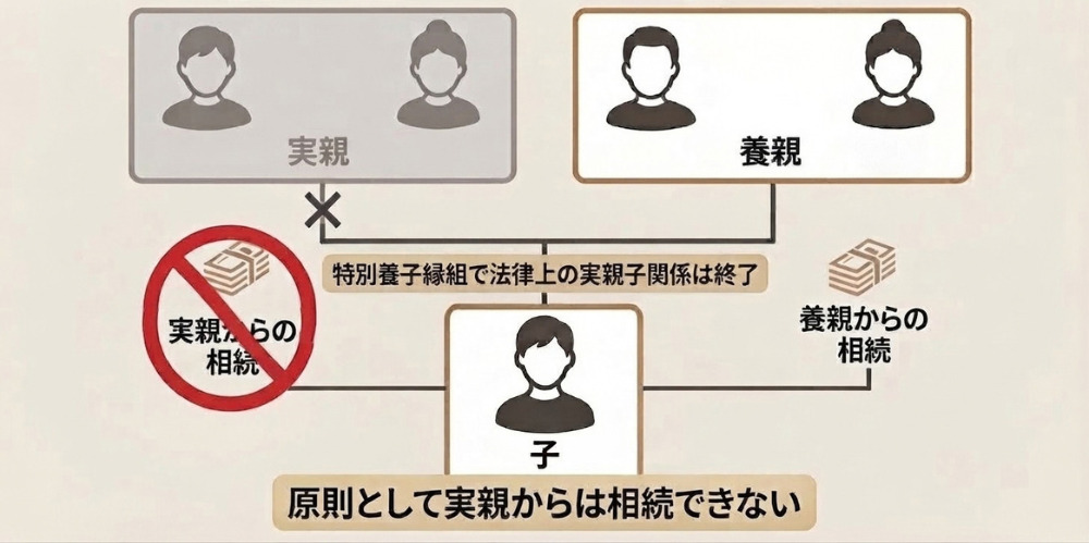 家系図_特別養子縁組では原則として実親から相続できなくなる